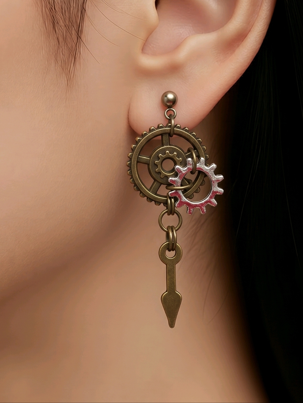 Steampunk Vintage Clockwork Earrings Gothic Punk Gear Dangle Asymmetrical Studs